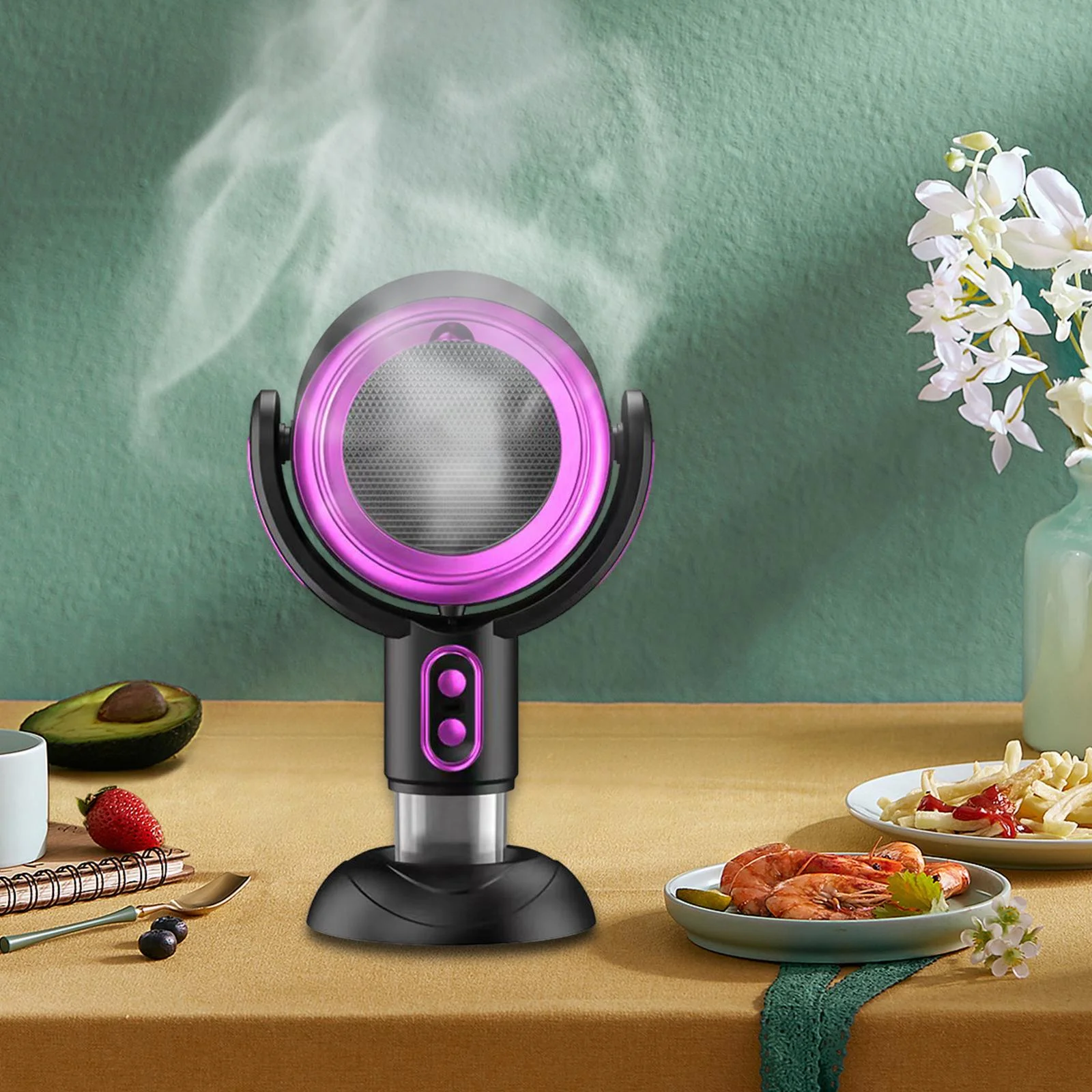 Tongina Mini Cooker Hood Desktop Range Hood 8W 5V 15 degree Adjustment Quiet Countertop Kitchen Exhaust Fan for Kitchen RV Grilling Hot Pot violet