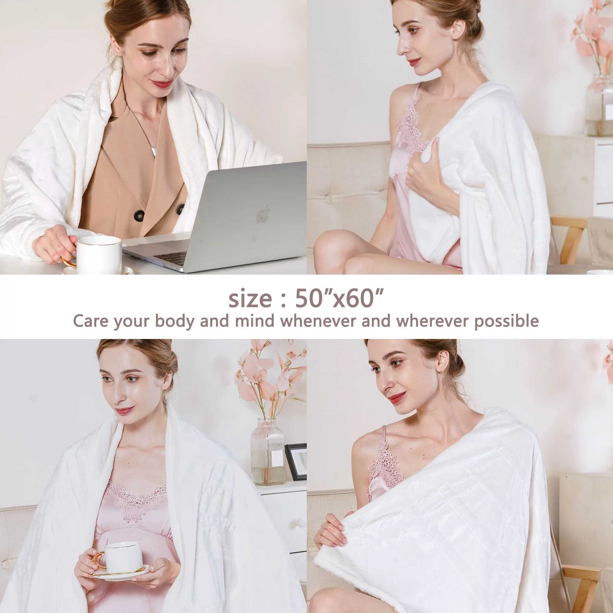 Superjoe Electric Throw Heated Blanket, Double-Layer Flannel, 4 Heat Settings and Auto-off, 60