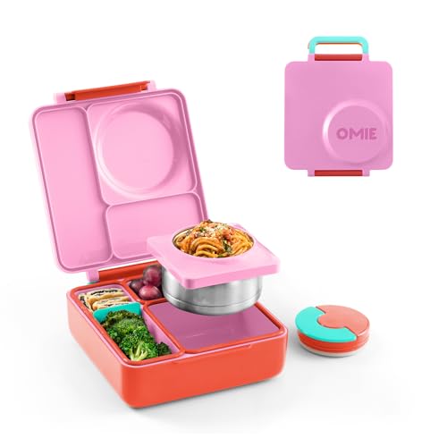 OmieBox Bento Box for Kids - Insulated Bento Lunch Box with Leak Proof Vacuum Insulated Food Jar - 3 Compartments, Two Temperature Zones (Blue Sky)