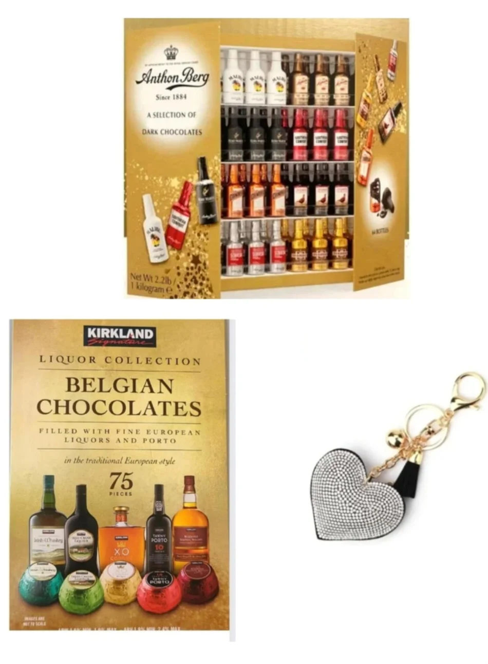 A. Berg Filled Bottles and Kirk Land Choclates Valentine Special for Coworkers, Loved ones, Friends,Teacher, Boss with Queen of the Castle Silver Heart Keychain
