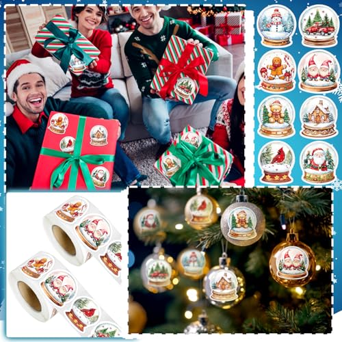 1000pcs Christmas Stickers Roll 1.57 Inch Christmas Crystal Ball Stickers Assorted Holiday Ornament Ball Label Tag Xmas Envelope Seals for Card Holiday Party Gift Packing Candy Bag Party Supplies