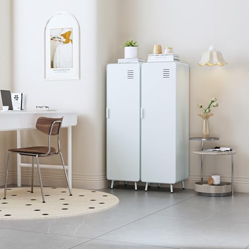 Homy Casa Metal Storage Cabinet, Modern Locker-Style Steel Organizer with Ventilated Doors, Freestanding Accent Cabinet for Entryway, Bedroom, Living Room, or Office (Sage Grey, 2-Door)