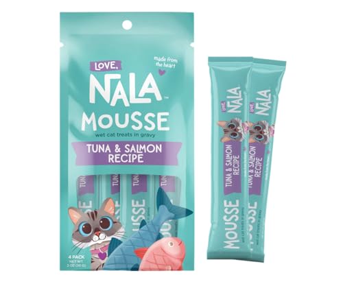 LOVE, NALA - Natural Lickable Cat Squeeze Up Treat,Topper - Variety Pack Mousse - Wet Food Cat Puree - Grain Free, Non-GMO, Minerals, Vitamins - 24 Pack 12 oz.