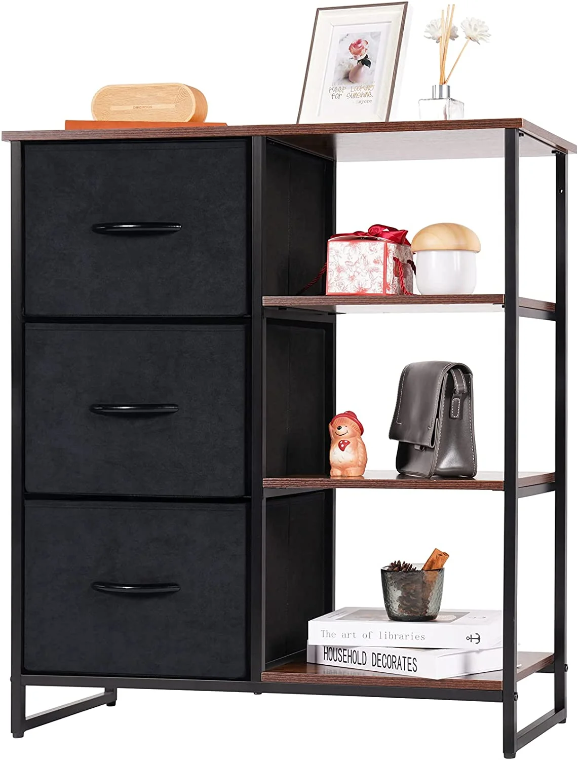 3 Drawer Dresser with Shelves, Storage Cabinet with Drawers, Storage Shelves Nightstands for Bedroom, Livingroom, Office(Right Shelf)