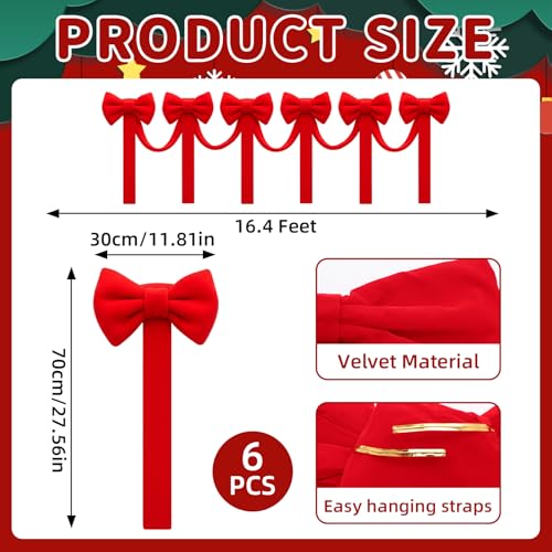 Civaner 16.4 ft Christmas Velvet Bow Garland Staircase Decorations with 6 Pcs 27.5 Inch Large Bow for Stair Railing Fireplace Fence Mantle Holiday Decor Xmas Indoor Outdoor(Green)