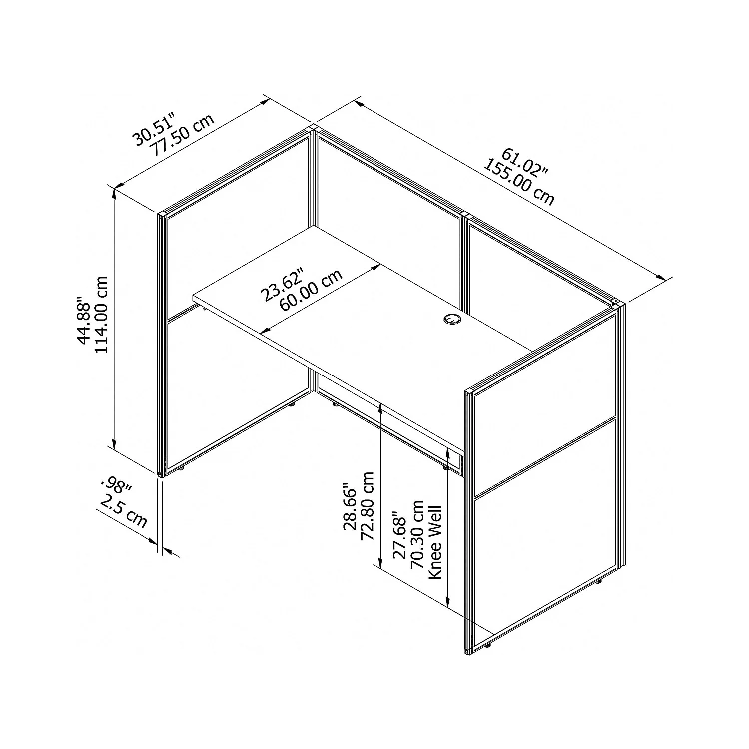 Easy Office 60W Cubicle Desk with 45H Closed Panels in White - Engineered Wood