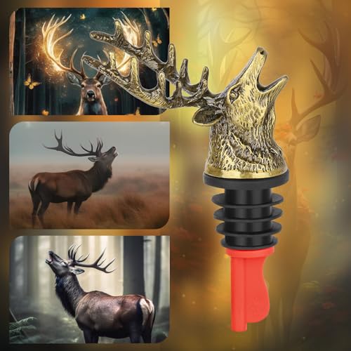 Deer Head Liquor Pourers Spout, Deer Wine Bottle Pourer and Stopper for Wine Spirits, Stag Gifts Birthday Gifts Hunting Gifts for Hunters Men Women, Silver