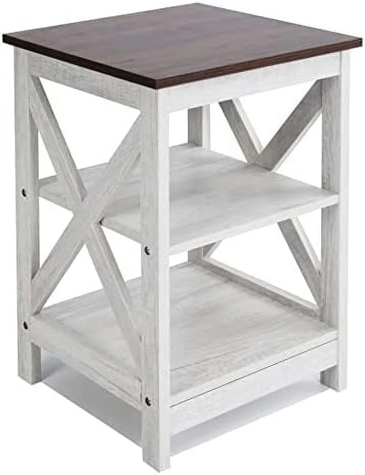 Side Table  Modern Farmhouse Wood End Table with 3-Tier   White Oak