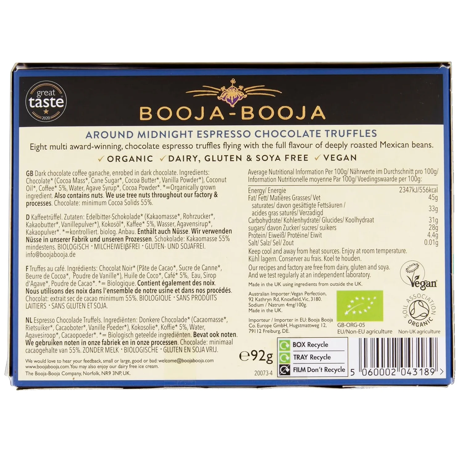Booja Booja Around Midnight Espresso Chocolate Truffles 92g (Pack of 3)