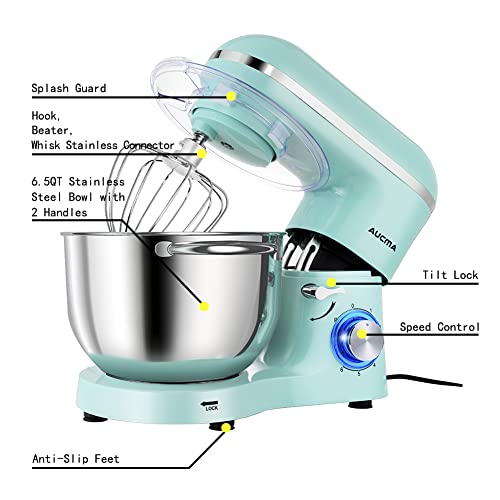 Aucma Stand Mixer,6.5-QT 660W 6-Speed Tilt-Head Food Mixer, Kitchen Electric Mixer with Dough Hook, Wire Whip & Beater (6.5QT, Black)
