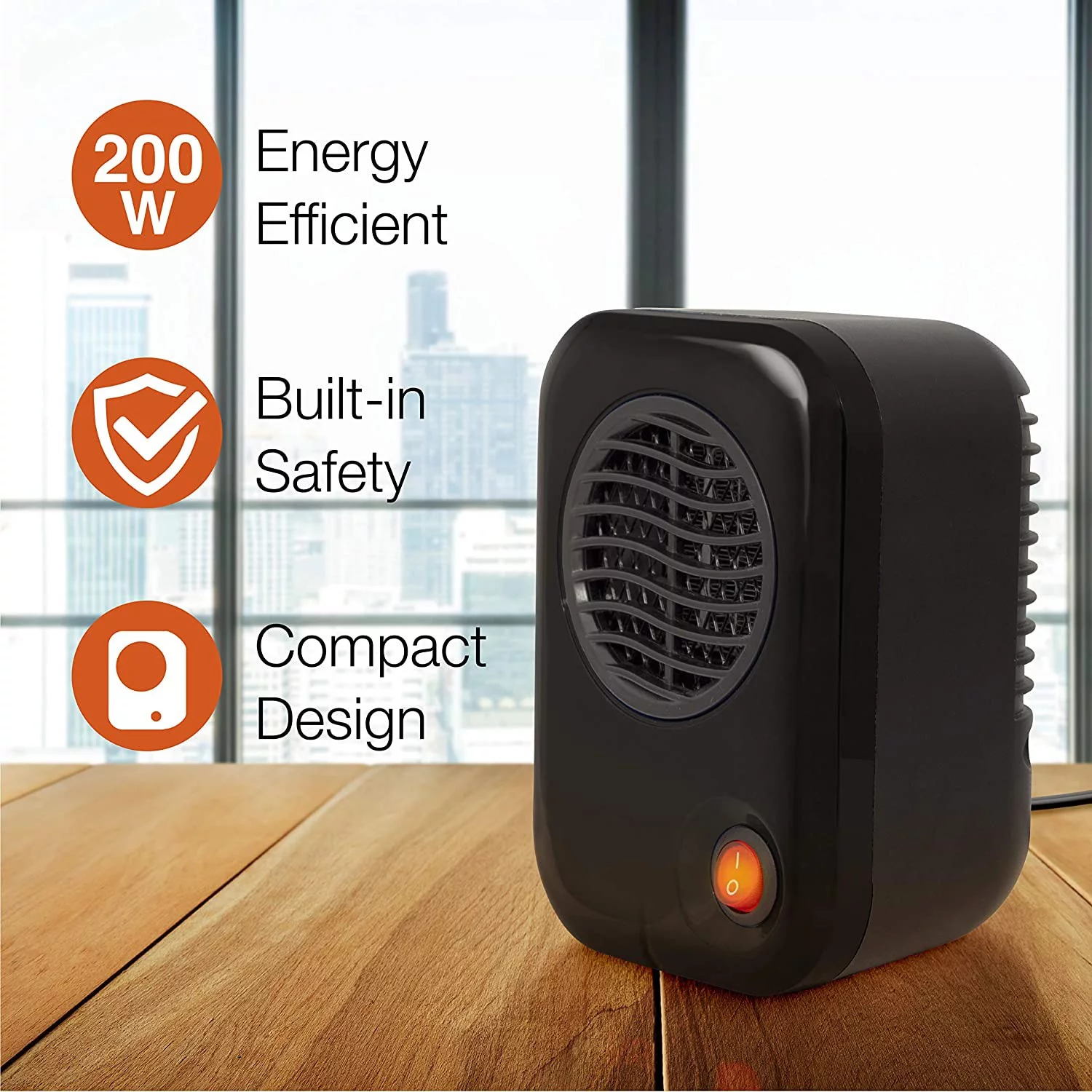 Personal Mini Space Heater for Home with Single Speed, 6 Inches, Black, 200W