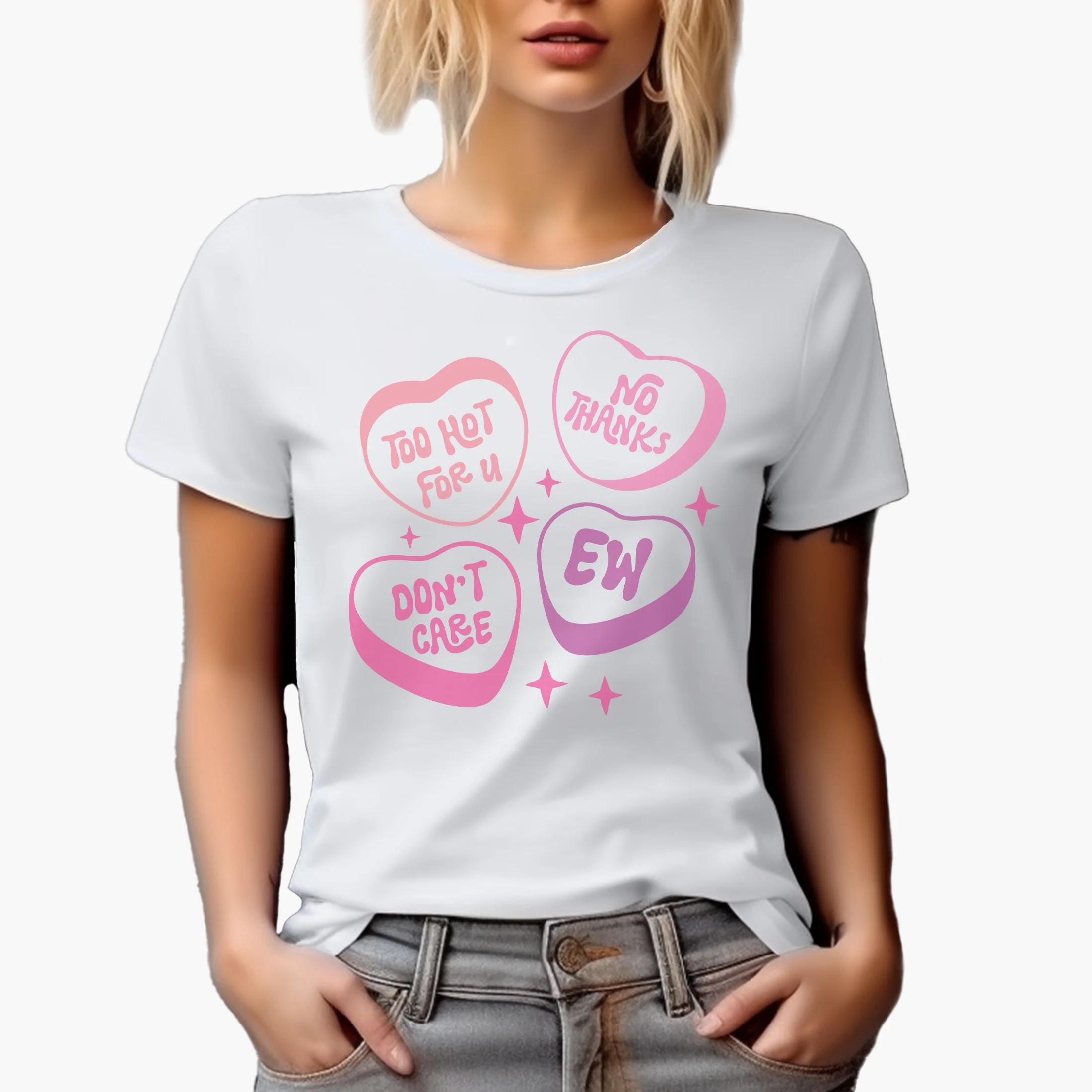 Too Hot for You, Don't Care, Ew, No Thanks, Girl Quote Art, Sassy Girls Themed Merch Gift, White T-Shirt, Small