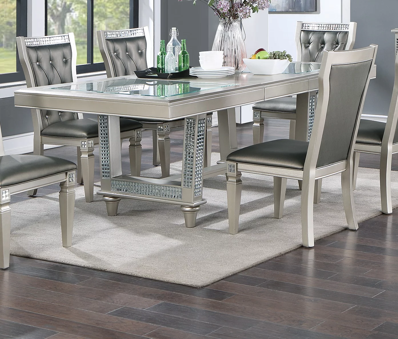 ikayaa Formal Traditional Dining Table Rectangle Table w Silver Hue Glass 1pc Dining Table Dining Room Furniture