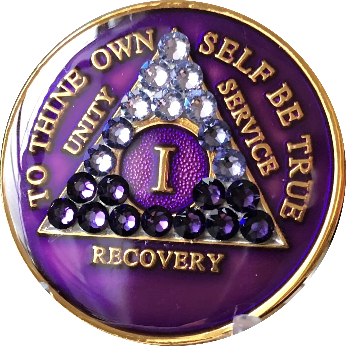 1 Year AA Medallion Purple Transition Swarovski Crystal Sobriety Chip