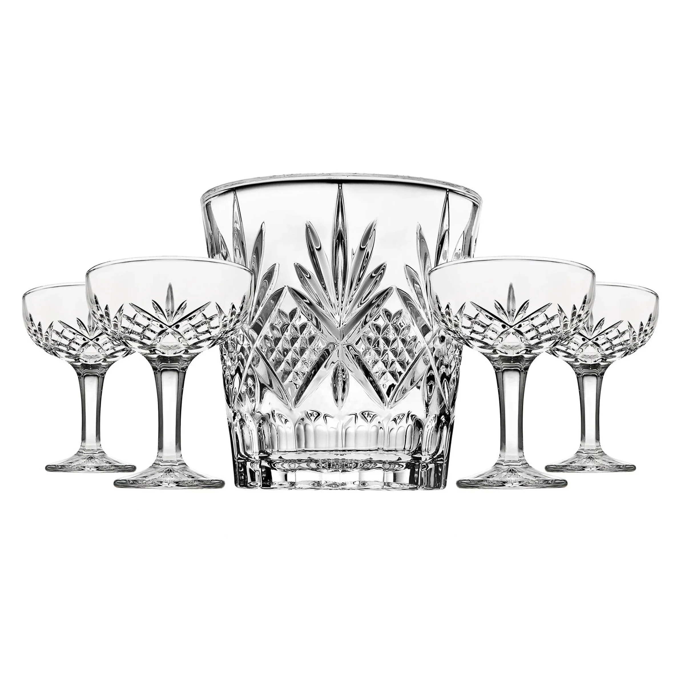 Dublin Crystal 5 Piece Ice Bucket 67oz & Champagne Coupe 6oz Set