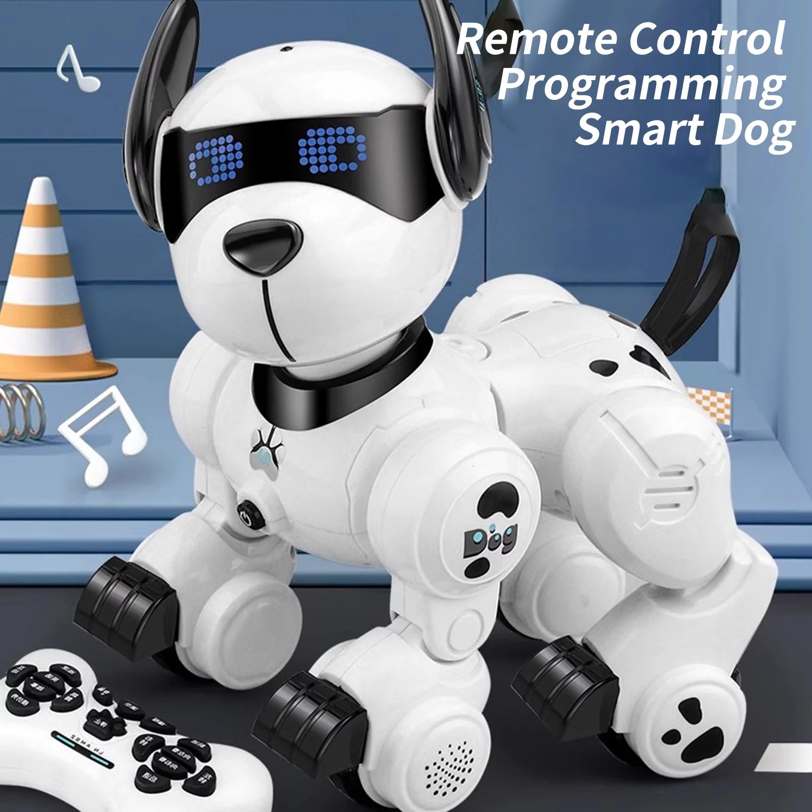 Walmeck Remote Control Programming Smart Dog Robotic Patrol Dog Programmable Remote Control Dog Intelligent Patrol Dog Toy with Function Songs Demonstration Programming Rotating Head