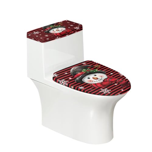 Christmas Snowman Toilet Lid Tank Cover Set for Bathroom Decor Christmas Decorations for Home Cardinal Bird Toilet Seat Lid Cover Elongated Elastic Bottom Soft Easy to Clean