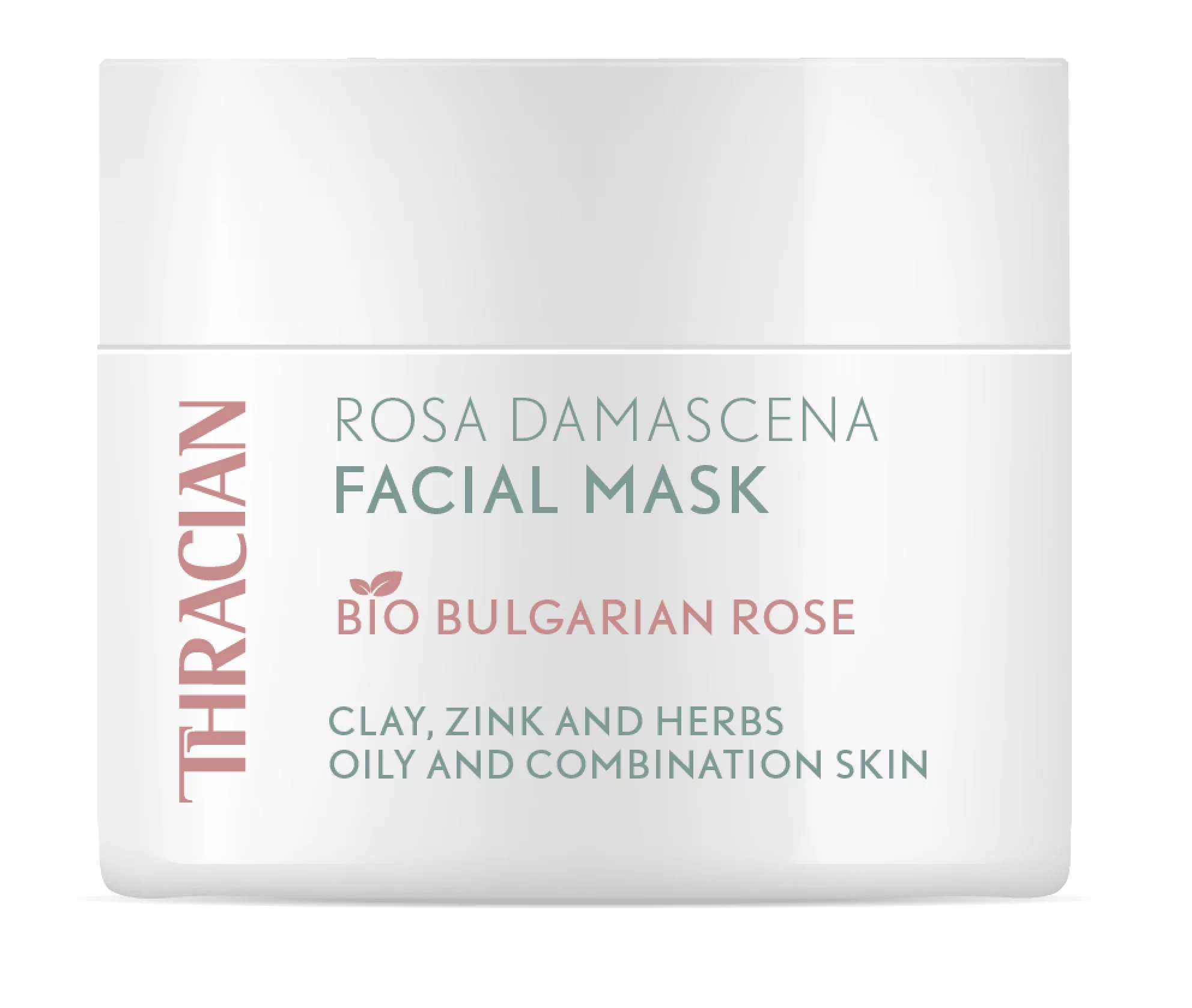 Thracian Bio Rosa Damascena Facial Mask, Natural Gentle Cleansing Clay Mask with Zink and Bio Bulgarian Herbal Extracts for Blackheads, Large Pores, Oily Skin, Improves Skin Texture, 100 ml, 3.4 Fl Oz