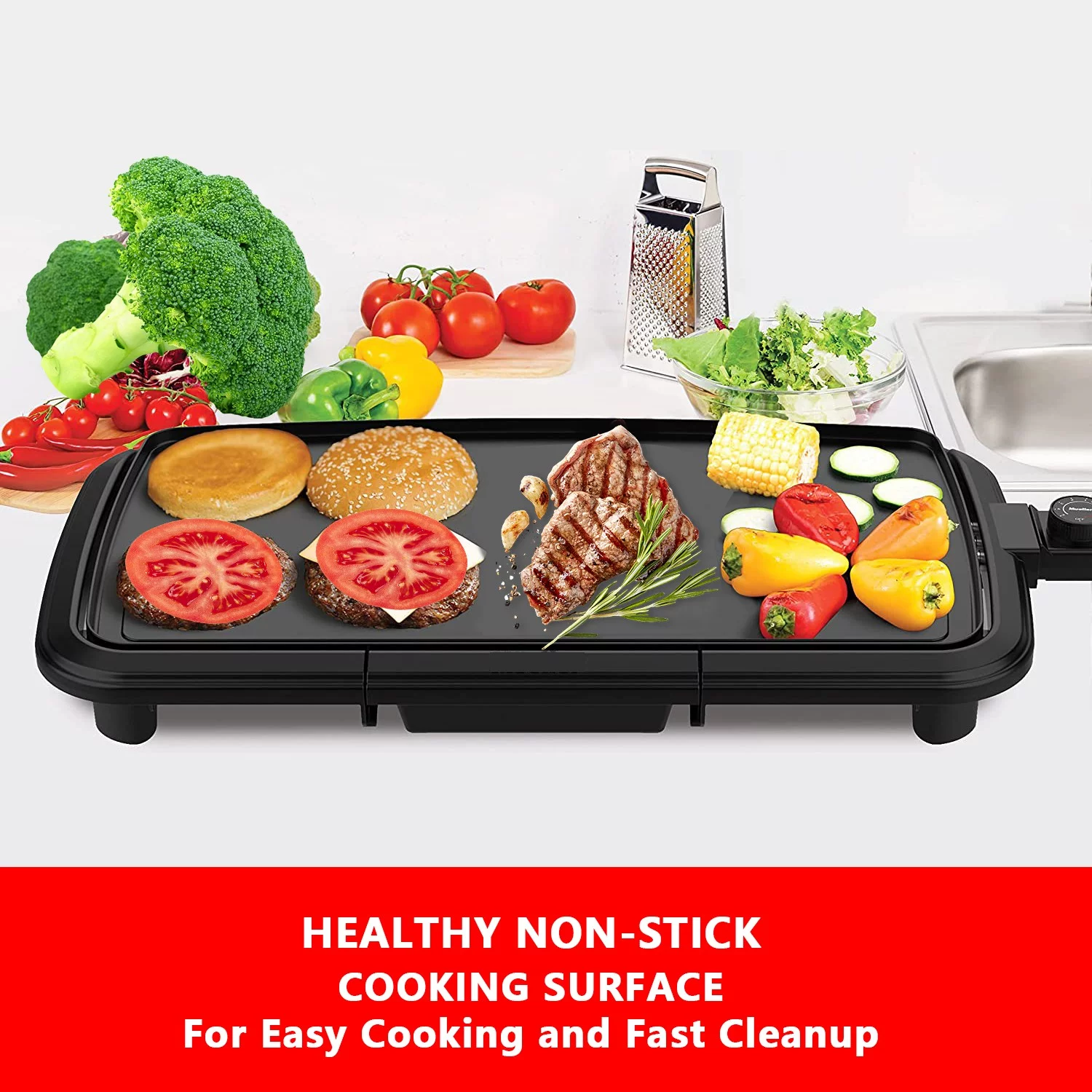 Extra-Large Nonstick Electric Griddle for 10 Pancakes/Eggs at Once (20