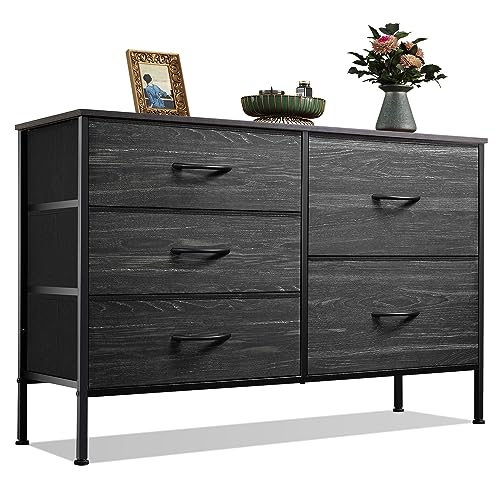 WLIVE Dresser for Bedroom with 5 Drawers, Wide Bedroom Dressers with Drawer Organizers, Chest of Drawers, Fabric Dresser for Living Room, Closet, Hallway, Charcoal Black