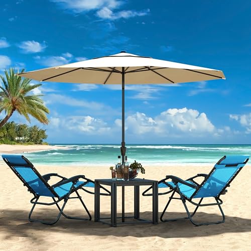 Yaheetech Zero Gravity Recliners Outdoor Adjustable Folding Reclining Lounge Chairs w/Pillows, Cup Holder Trays and Carry Strap for Patio Backyard Beach Black Set of 2