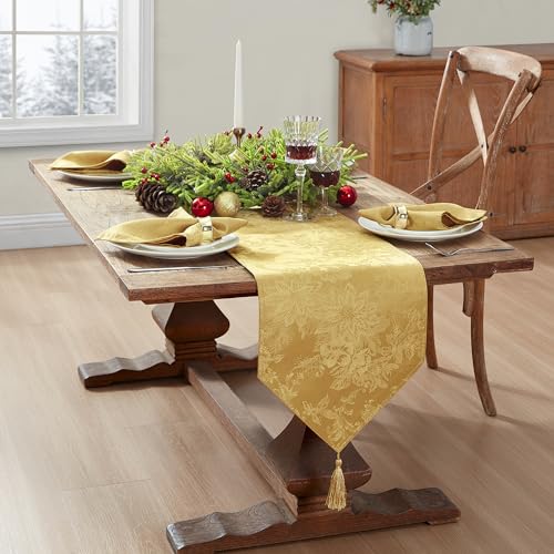 Elrene Home Fashions Poinsettia Elegance Jacquard Holiday Table Runner, 13