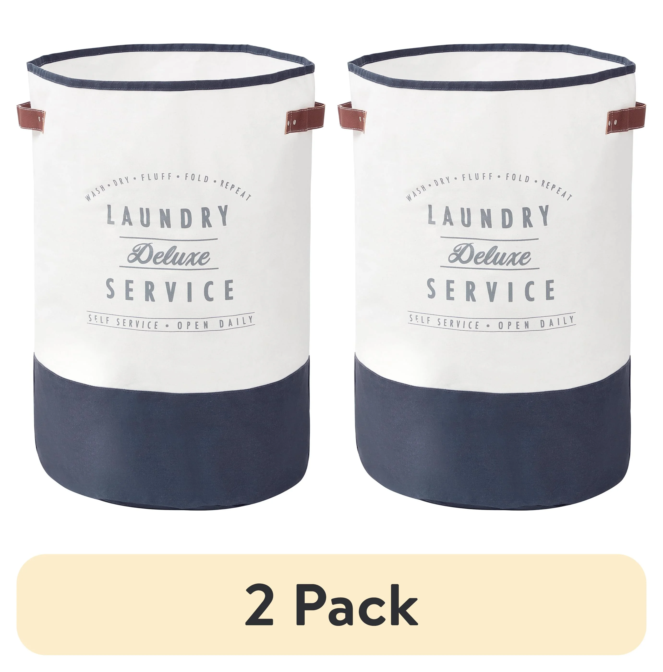 (2 pack) Better Homes & Gardens Ivory/Grey Canvas Laundry Hamper, 16