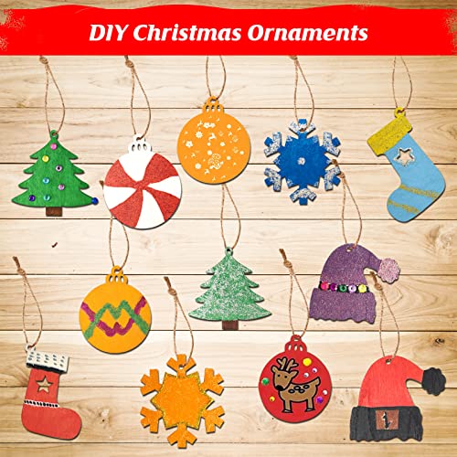 Collabell Christmas Wooden Painting Craft Kit, Paint Your Own Xmas Ornaments, Unfinished Wood Slices Christmas Crafts for Kids Adults, Art and Craft Supplies for Christmas Tree Hanging Decorations