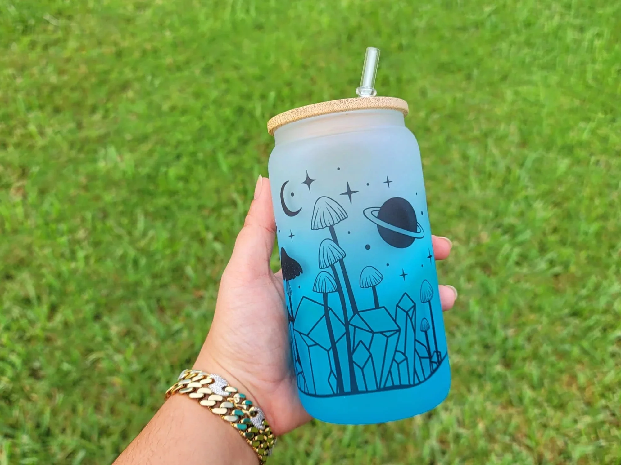 Mushroom Beer Can Glass | Boho Mushroom Coffee Glass | Aesthetic Coffee Glass | 16 oz