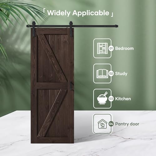 FREDBECK 36in x 84in Brown Barn Door with 6.6ft (79inch) Barn Door Hardware Track Kit and Handle Included, Double Surfaces,Simple Assembly is Required,K-Frame,Coffee