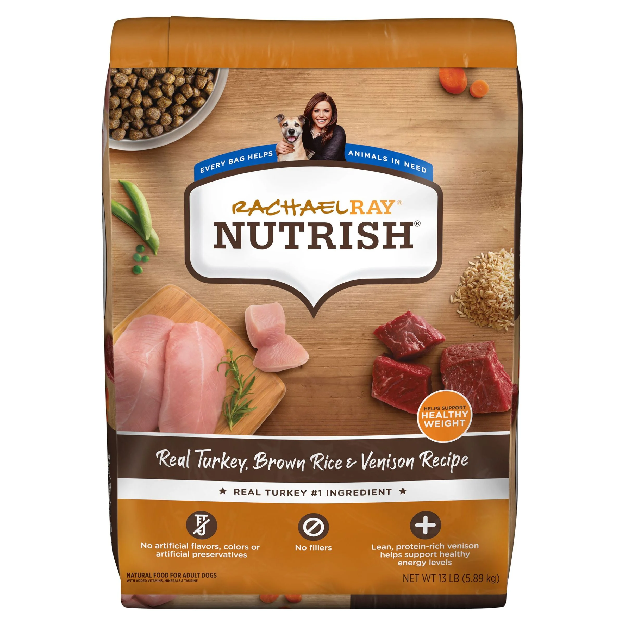 Rachael Ray Nutrish Real Turkey, Brown Rice & Venison Recipe Dry Dog Food, 13 lb. Bag