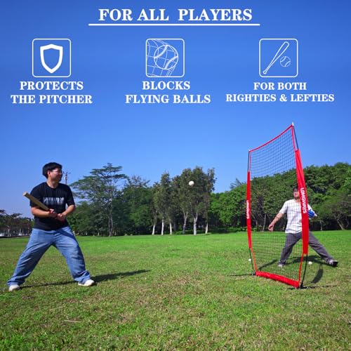 Portable Baseball Softball Pitching Screen, 4x7FT Pitcher Protection Net with Carry Bag and Ground Stakes, Batting Practice Net for Safe Training