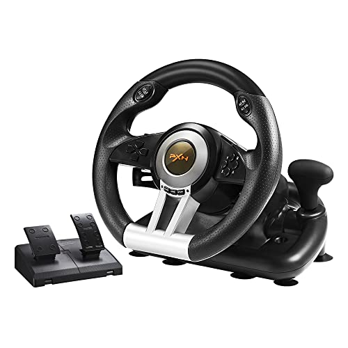 PXN PC Racing Wheel, V3II 180 Degree Universal Usb Car Sim Race Steering Wheel with Pedals for PS3, PS4, Xbox One, Xbox Series X/S, Switch (Orange)