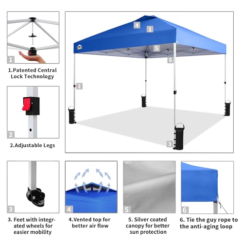 CROWN SHADES 10x10 Pop Up Canopy - Beach Tent with One Push Setup - Easy Outdoor Sun Shade for Events, Parties, Camping - Gazebo with STO-N-Go Cover Bag, Silver Coated Top, White
