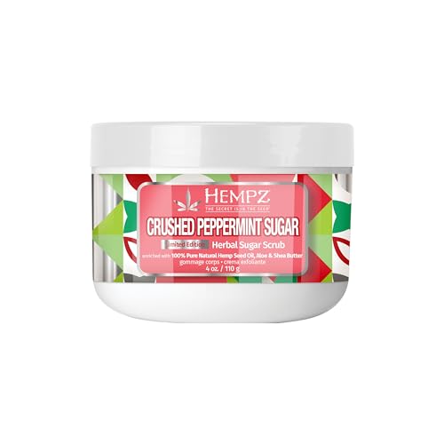 Hempz Crushed Peppermint Sugar, Sugar Body Scrub, Holiday Gift for Men and Women, 4 oz