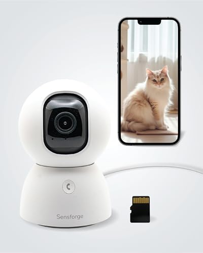Sensforge Indoor Pan-Tilt Security Camera with SD Card for pet/Kid/Home, 24/7 Recording, 5G/2.4G Wi-Fi, 2.4k Video and Image - Free Human Motion Pet Detection, NO Monthly fee
