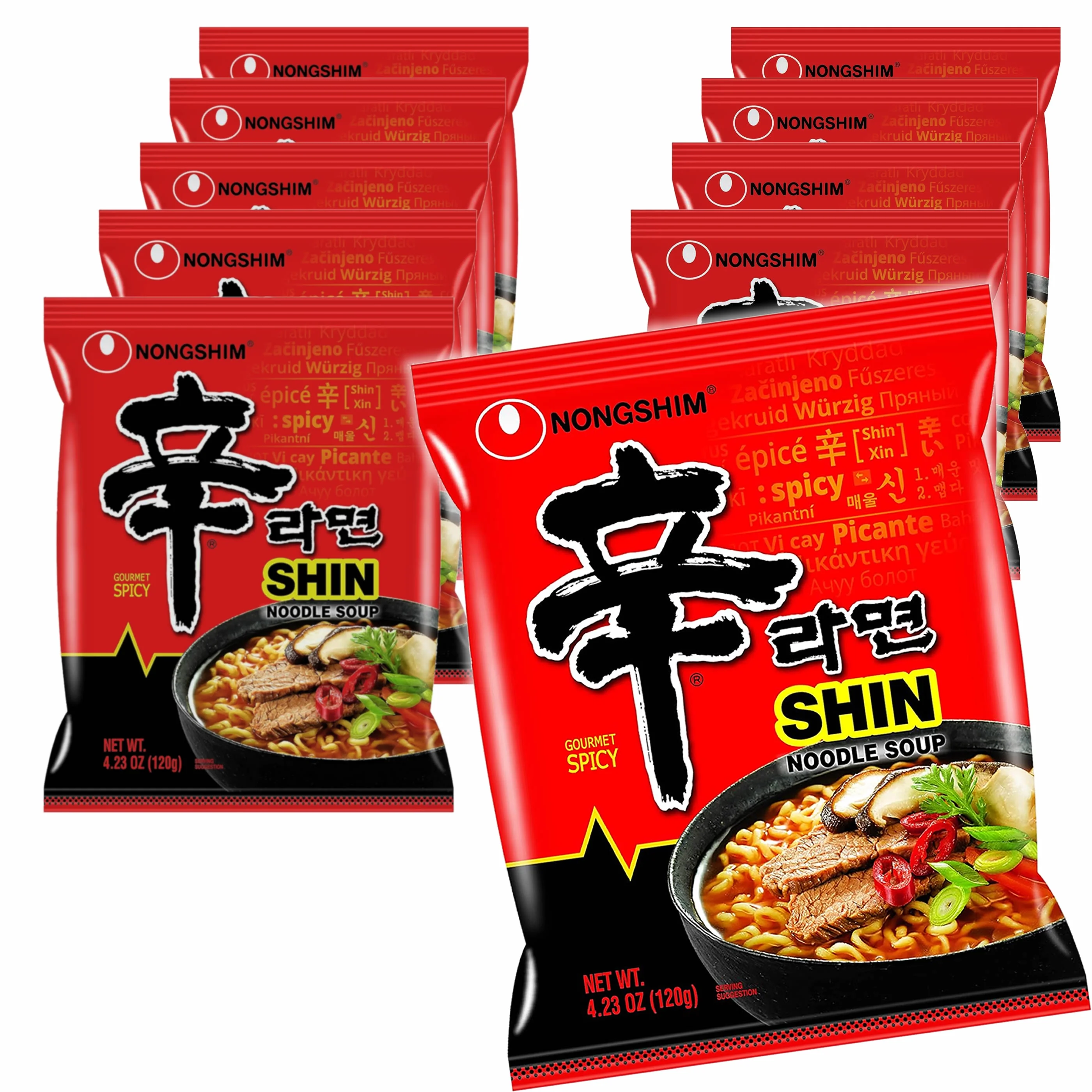 Nongshim Korea's Authentic SHIN Ramen- Gourmet Spicy Soup Noodles (10 Pack)