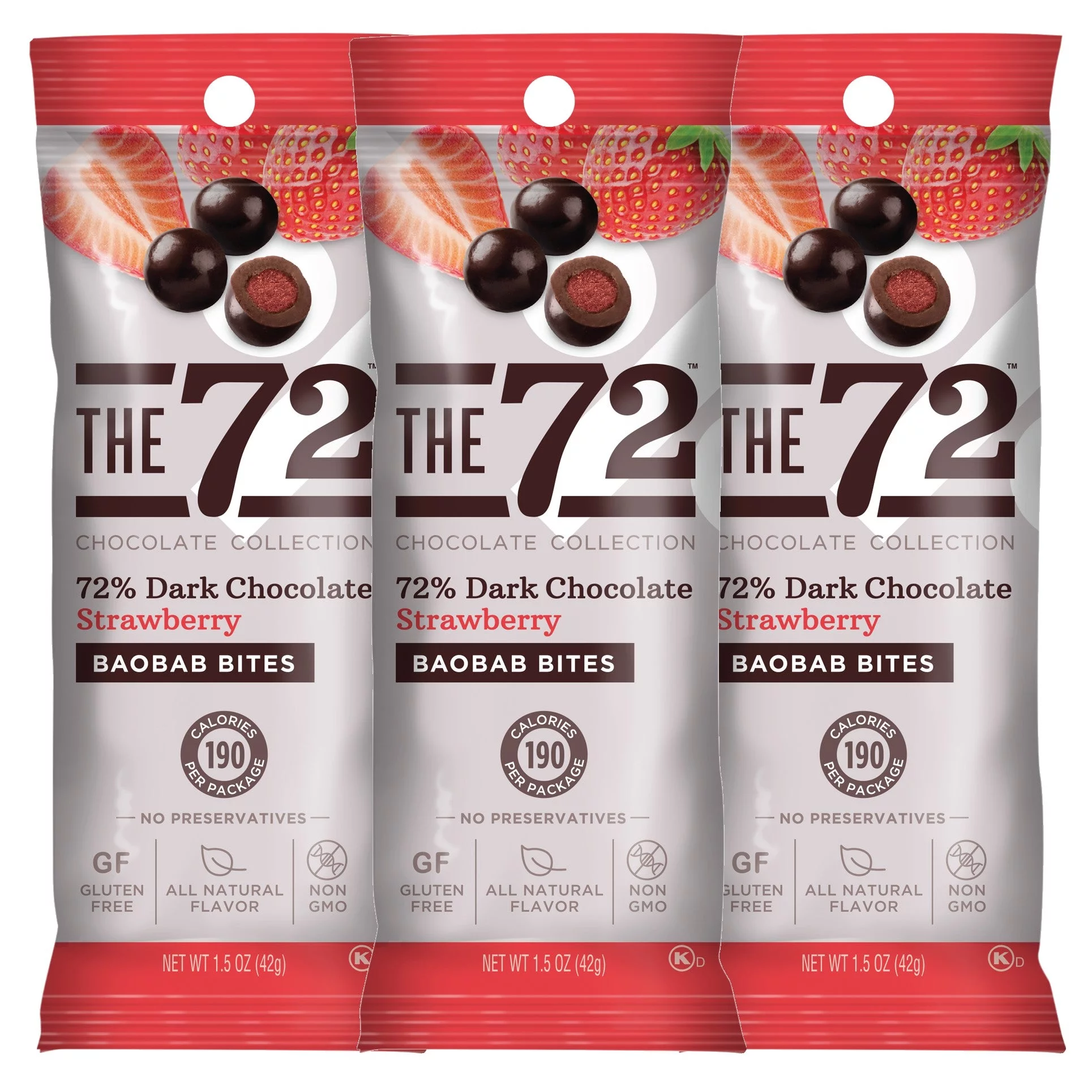 72% Dark Chocolate Strawberry Baobab Bites 1.5 oz. Bag