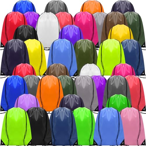 Shappy 100 Pcs Drawstring Backpack Bulk Sports Gym Cinch Bag Polyester String Bag for Men Women Children(10 Colors)