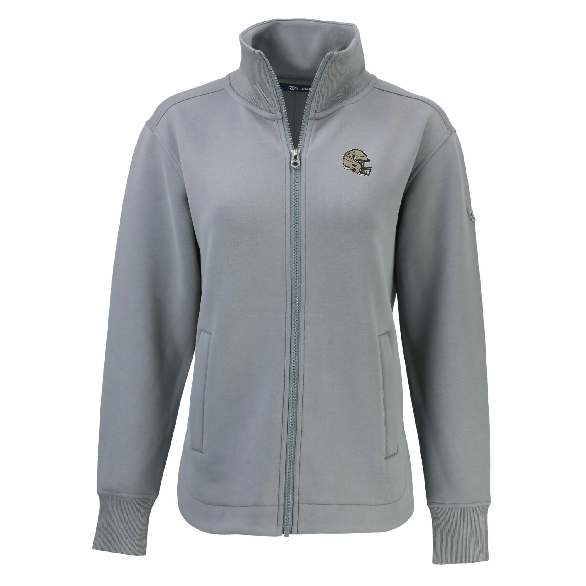 Women's Cutter & Buck Gray New Orleans Saints Helmet Logo Roam Eco Recycled Full-Zip Jacket