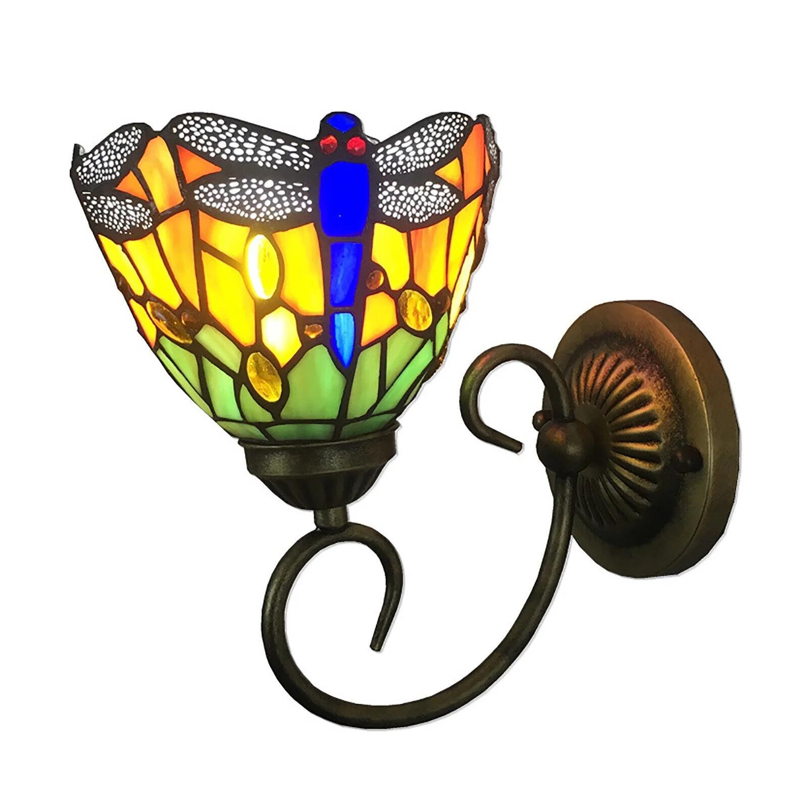 Antique Tiffany Dragonfly Wall Lamp Stained Glass Wall Sconce Light Fixture 60W