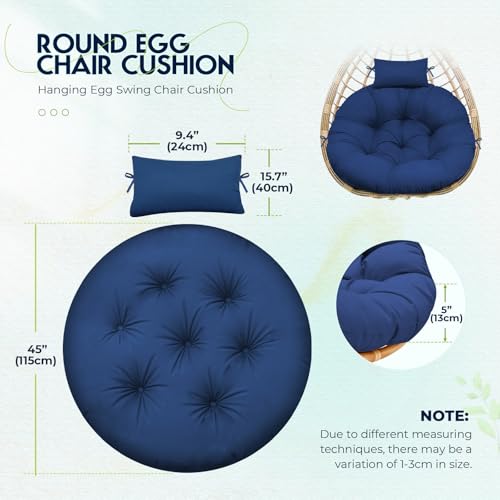 Round Egg Chair Cushion Outdoor, Waterproof Thicken Replacement Round Hanging Egg Swing Chair Cushion with Pillow, Wicker Rattan Hammock Basket Cushion for Outdoor Furniture. 45x45x5 inch， Grey