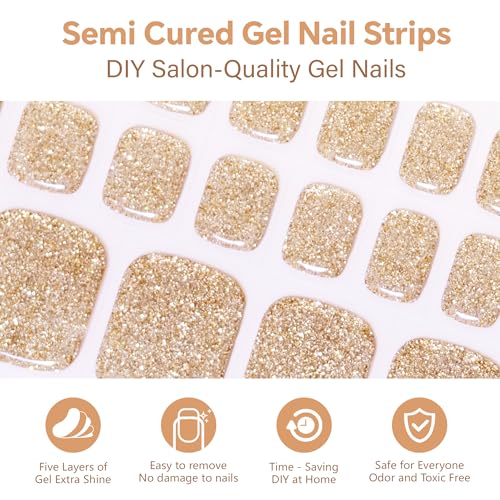 Semi Cured Gel Nail Strips-Easy Apply Christmas Gel Nail Stickers Holiday Semi Cured Manicure Strips with Sparkling Xmas Designs (Classic Yule)