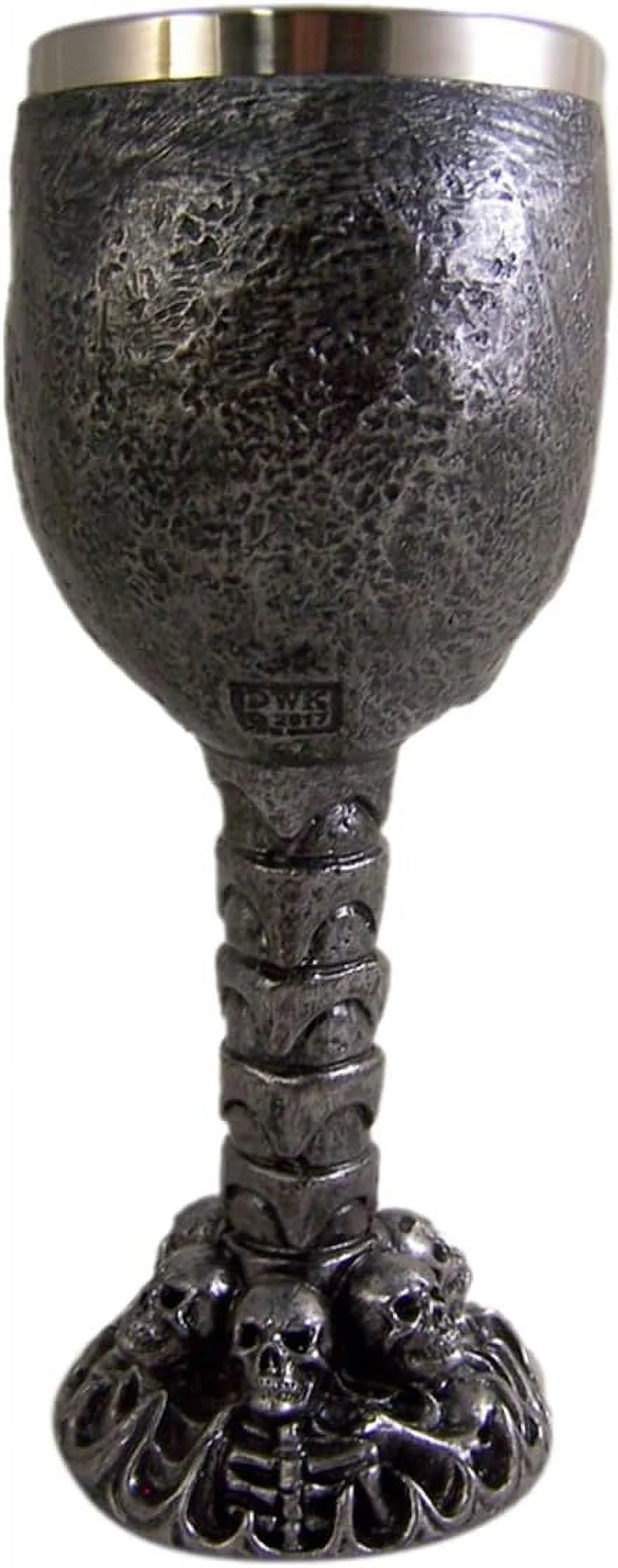 Metallic Finish Grinning Wine Goblet With Stainless Steel Liner, 5 Ounce