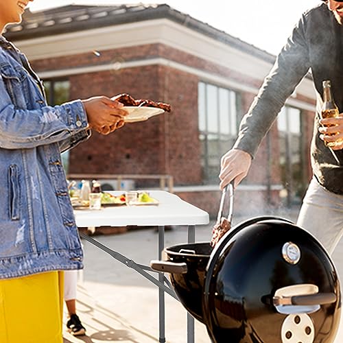Folding Table 4 Foot Portable Folding Tables Heavy Duty Fold-in-Half Utility Table Small Indoor Outdoor Folding Square Card Table w/Handle for Picnic, Party, Camping (Black)