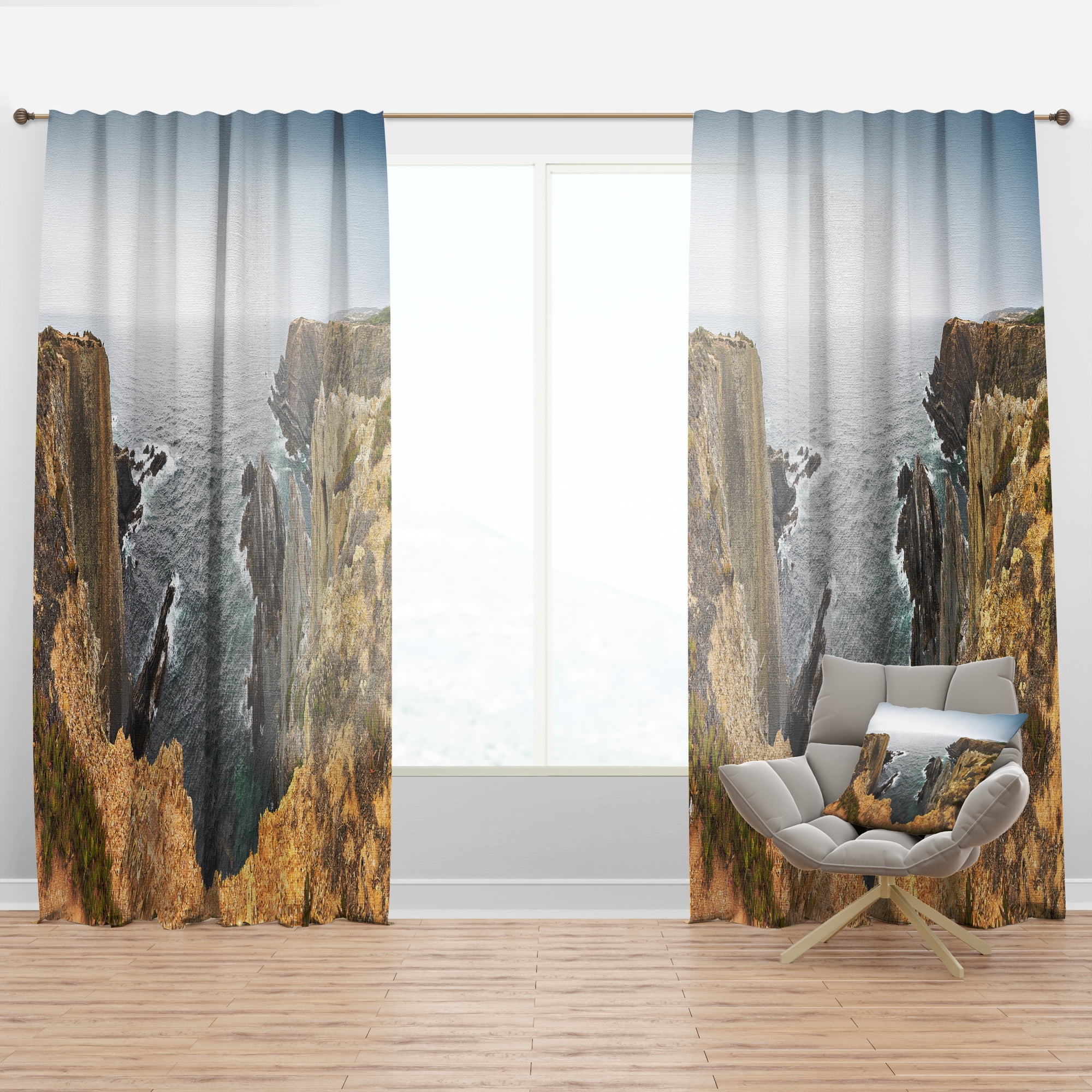 Designart 'Rocky Bay Portugal Panorama' Beach Curtain Panel