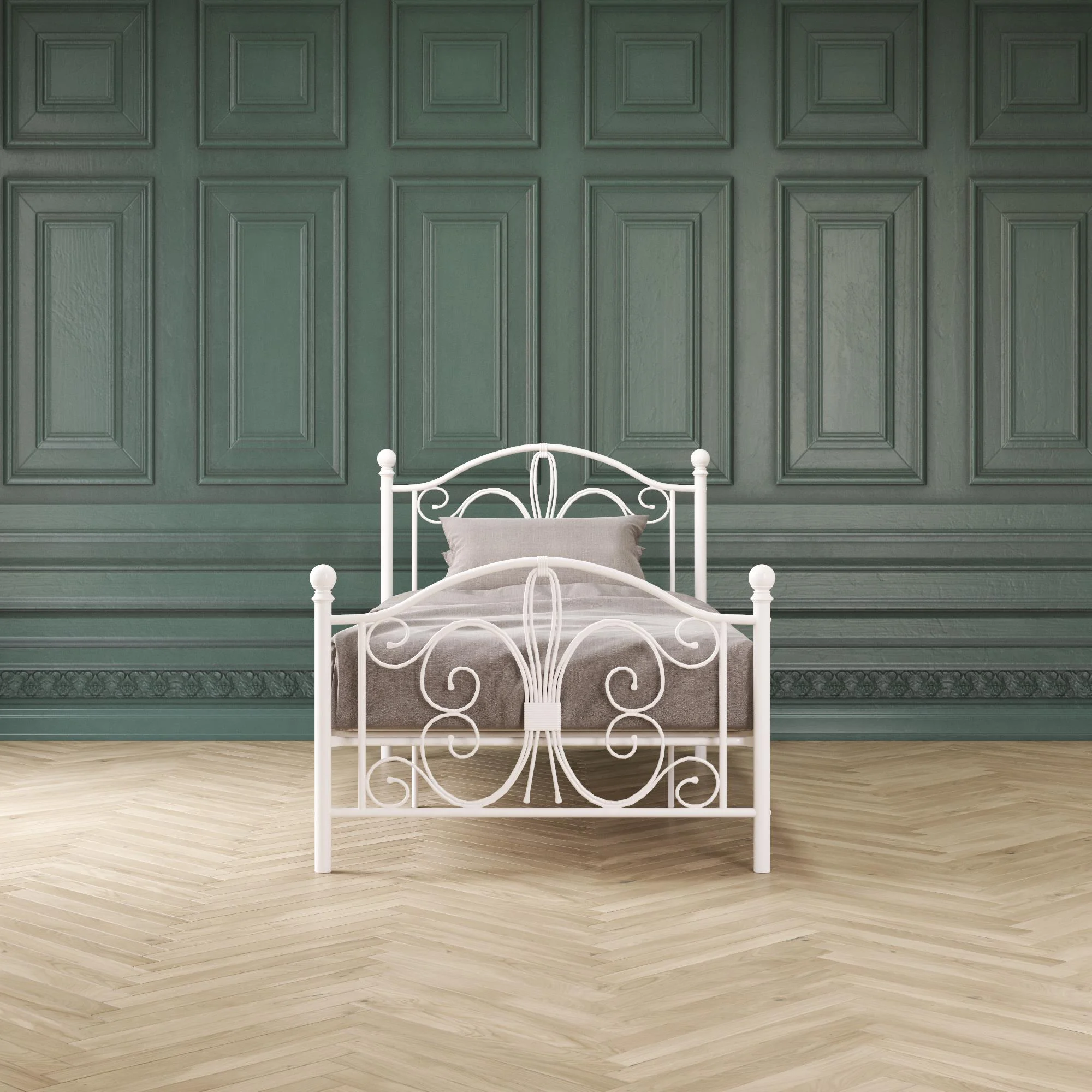 Desert Fields Bombay Metal Bed, White, Twin