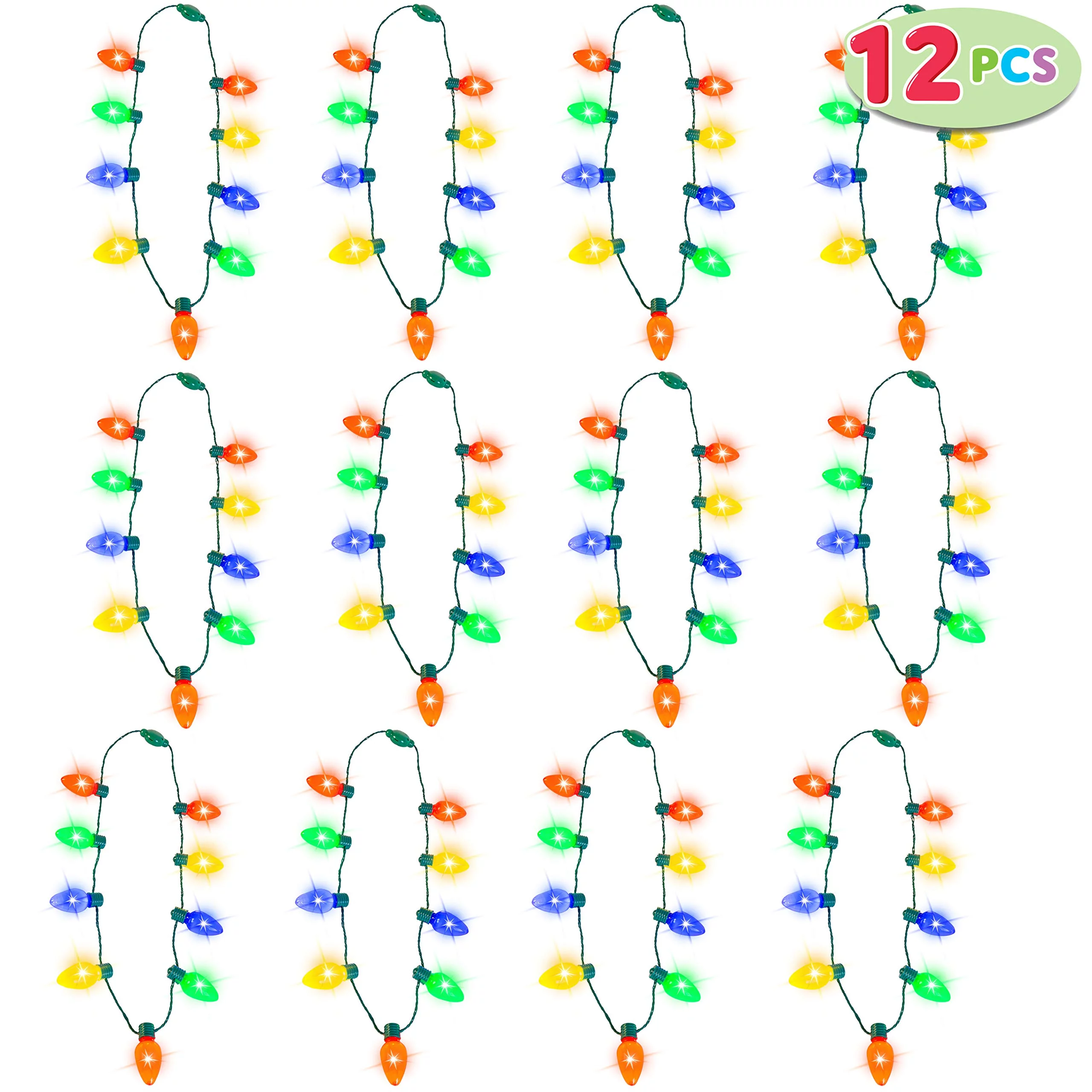 JOYIN 12 Piece Festive Christmas LED Light Up Bulb Necklaces Accessories for Christmas Party Favor Supply Accessories