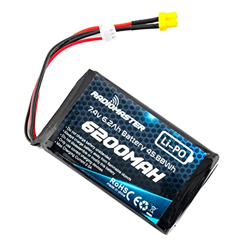 RADIOMASTER SoloGood 7.4V 2S 6200mAh Large Capacity Rechargeable Lipo Battery with XT30 JST-XH Connector Compatible Boxer TX16S Transmitter RC Car Drone Controller