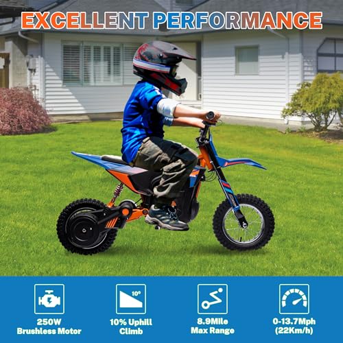 ENYOPRO 24V Electric Dirt Bike for Kids, 250W Kids Electric Motorcycle w/12.6